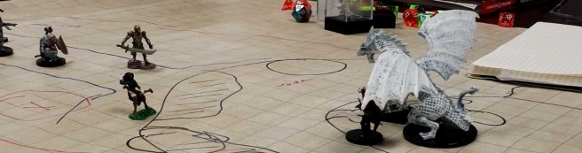 DnD miniatures on a map grid